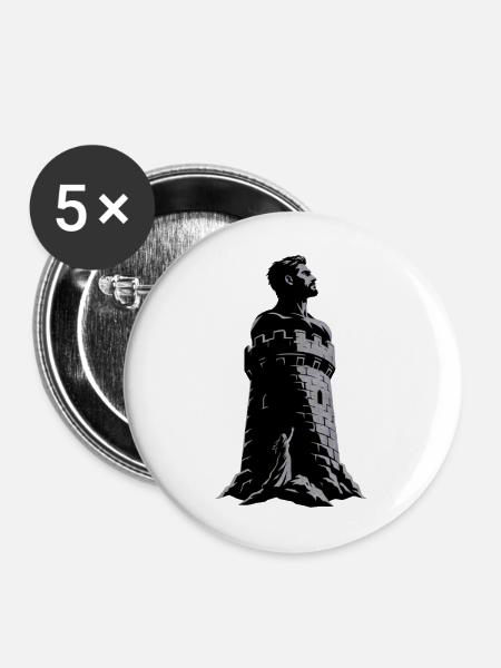 Verstärkte Turmhelden - Buttons mittel 32 mm (5er Pack) - Weiß
