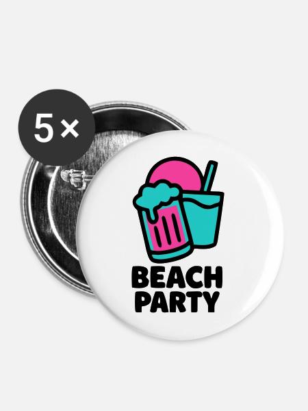 Beach Party Bierkruege Logo - Buttons mittel 32 mm (5er Pack) - Weiß