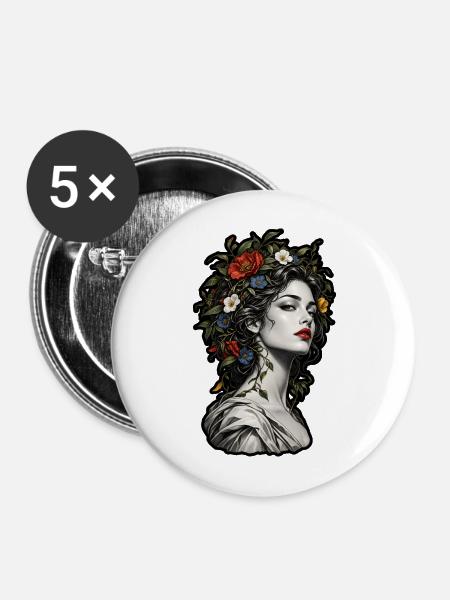 Botanische Muse - Buttons mittel 32 mm (5er Pack) - Weiß