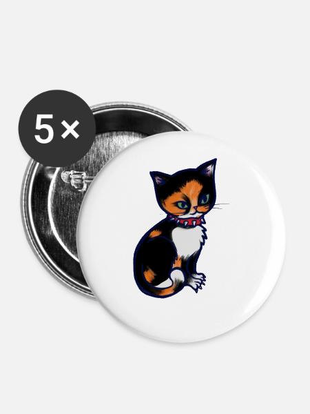 Calico-Katze mit Stachelhalsband - Buttons mittel 32 mm (5er Pack) - Weiß