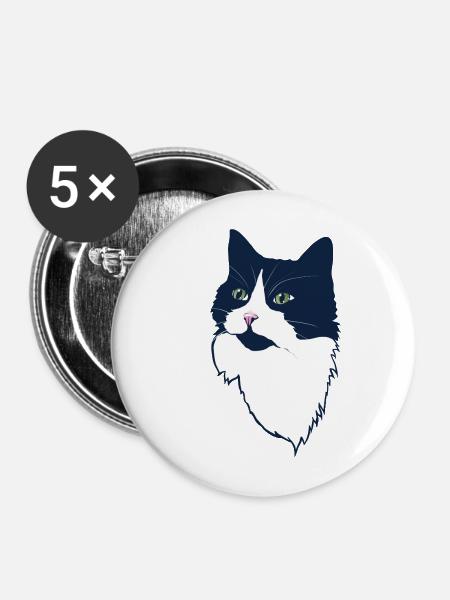 Mitternachts-Tuxedo-Katzenporträt - Buttons mittel 32 mm (5er Pack) - Weiß