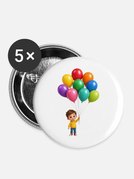 Glückliches Kind mit Regenbogenballons - Buttons mittel 32 mm (5er Pack) - Weiß