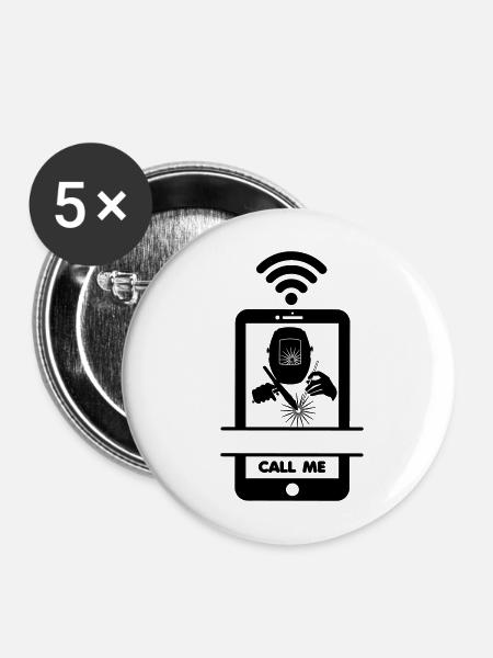 Rufen Sie mich an Telefon Schweißer - Buttons mittel 32 mm (5er Pack) - Weiß
