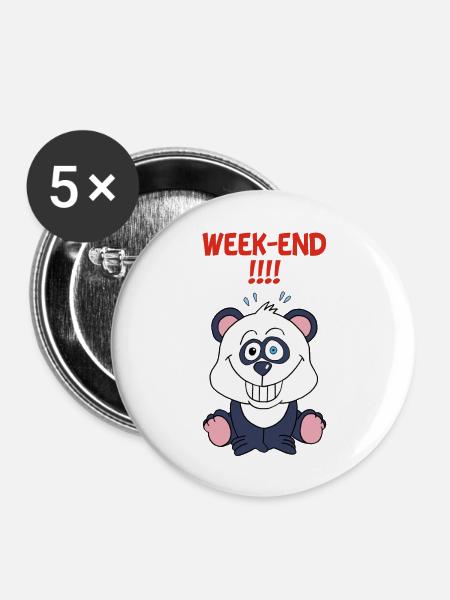 Panda am Wochenende - Buttons mittel 32 mm (5er Pack) - Weiß