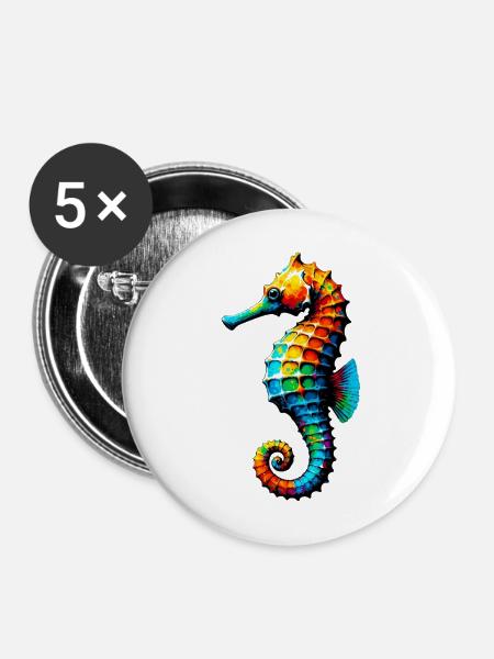 Seepferdchen - Buttons mittel 32 mm (5er Pack) - Weiß