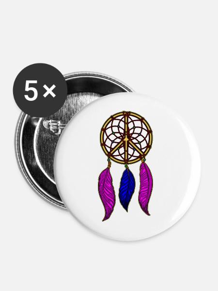 Peace Traumfänger - Buttons mittel 32 mm (5er Pack) - Weiß