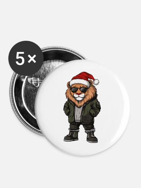 Löwe Weihnachten Winter - Buttons mittel 32 mm (5er Pack) - Weiß
