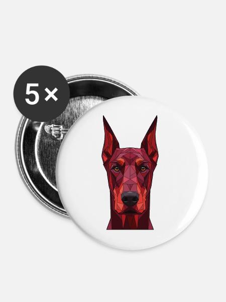 Geometrischer Hundeportrait Rot - Buttons mittel 32 mm (5er Pack) - Weiß