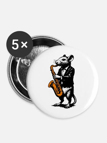 Ratte im Smoking Saxophonist - Buttons mittel 32 mm (5er Pack) - Weiß