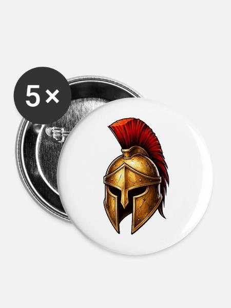 Spartanischer Ritterhelm - Buttons mittel 32 mm (5er Pack) - Weiß