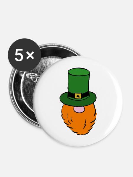 Grüner Leprechaun Hut - Buttons mittel 32 mm (5er Pack) - Weiß