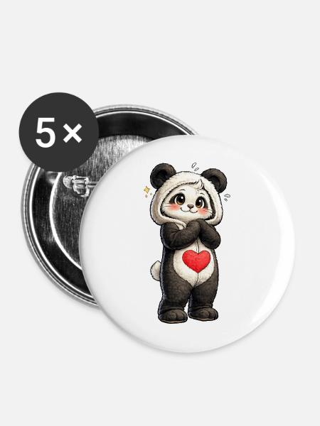 Schüchterner Panda mit rotem Herz - Buttons mittel 32 mm (5er Pack) - Weiß