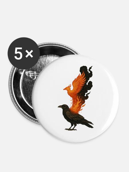 Raben-Phönix-Feuer-Renaissance-Vogel-Mythos - Buttons mittel 32 mm (5er Pack) - Weiß