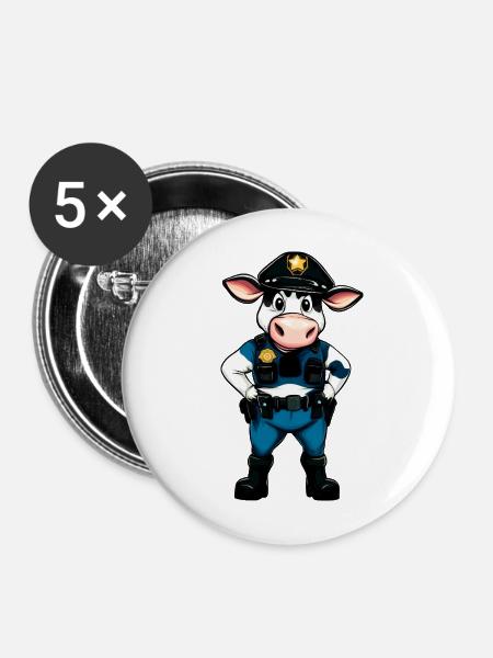 Polizei Kuh - Buttons mittel 32 mm (5er Pack) - Weiß