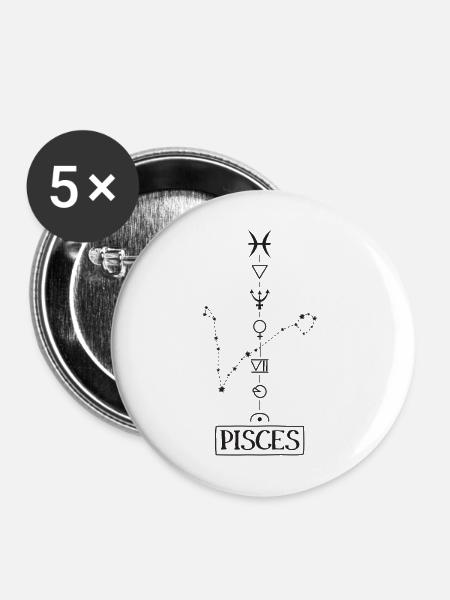 Pisces - Fische Sternzeichen - schwarz - Buttons mittel 32 mm (5er Pack) - Weiß