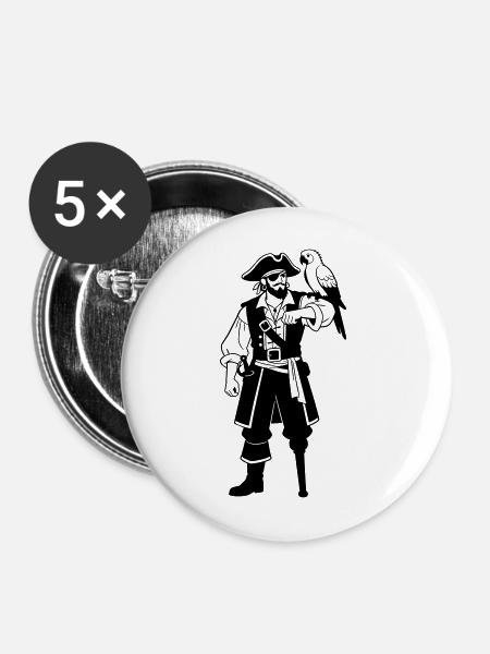 Pirat - Buttons mittel 32 mm (5er Pack) - Weiß