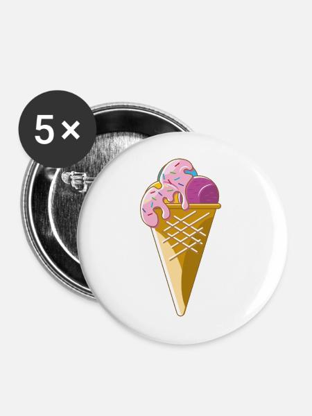 Eiscreme in der Waffel - Buttons mittel 32 mm (5er Pack) - Weiß