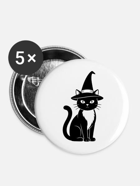 Hexenkatze - Buttons mittel 32 mm (5er Pack) - Weiß