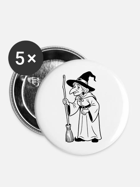 Hexe - Buttons mittel 32 mm (5er Pack) - Weiß