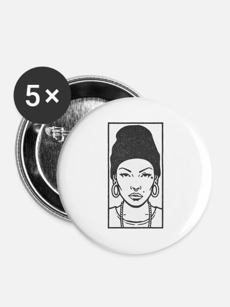 Black female portrait #3 - Buttons mittel 32 mm (5er Pack) - Weiß