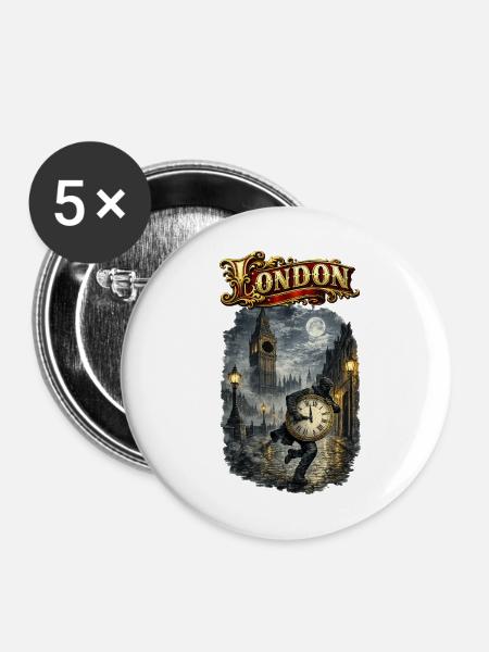 London mit Big Ben - Buttons mittel 32 mm (5er Pack) - Weiß