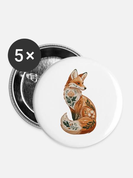 Fuchs dekorativ - Buttons mittel 32 mm (5er Pack) - Weiß