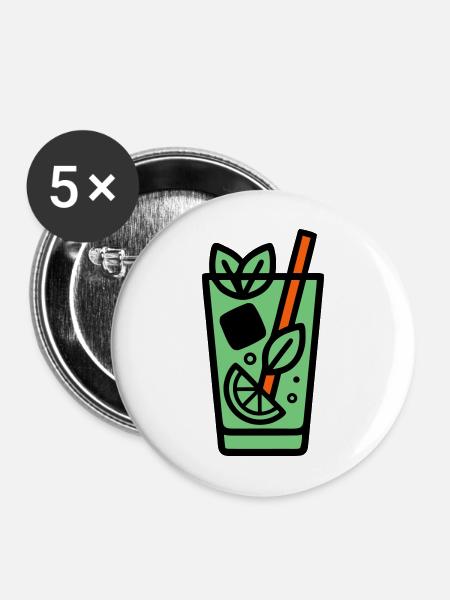 Mojito Cocktail Icon - Buttons mittel 32 mm (5er Pack) - Weiß