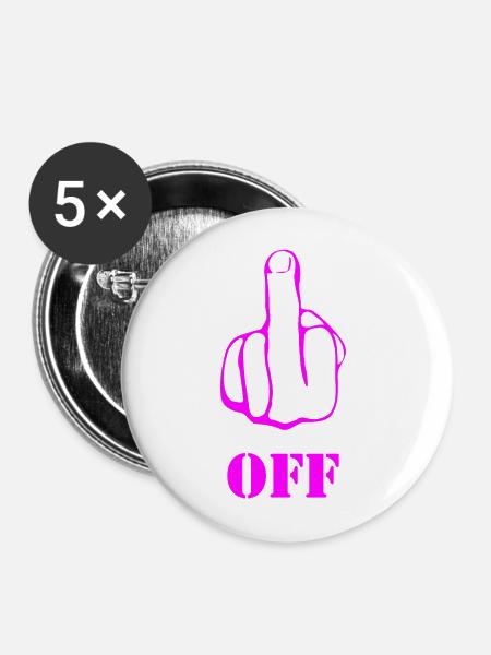Pink Middlefinger Off. Fuck Off - Buttons mittel 32 mm (5er Pack) - Weiß