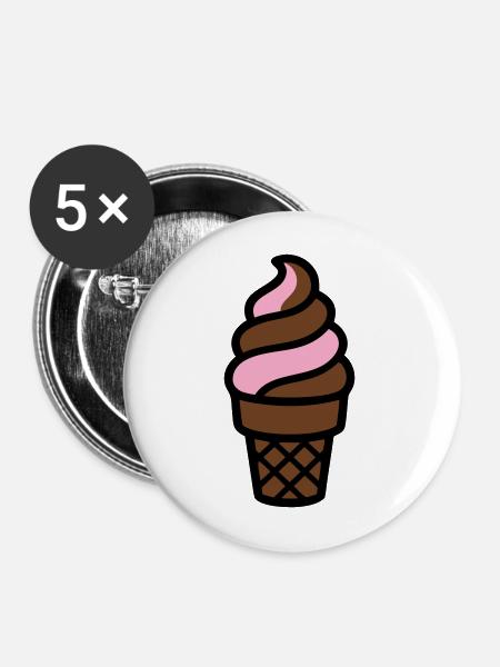 Softeis Eiswaffel Logo - Buttons mittel 32 mm (5er Pack) - Weiß