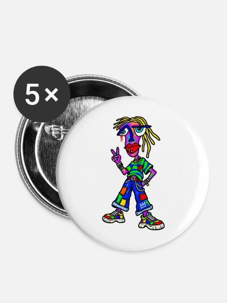 Vibrantes Punk Patch Outfit - Buttons mittel 32 mm (5er Pack) - Weiß