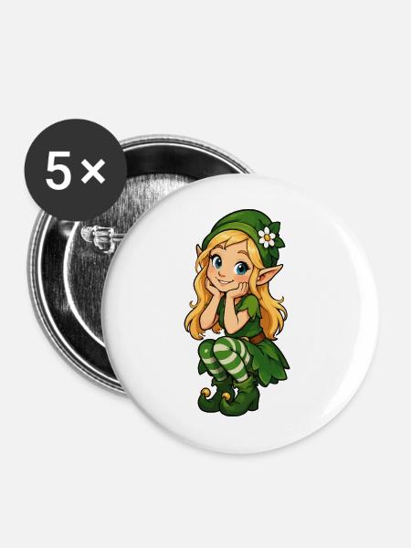 Grüne Elfenfreundin Illustration - Buttons mittel 32 mm (5er Pack) - Weiß