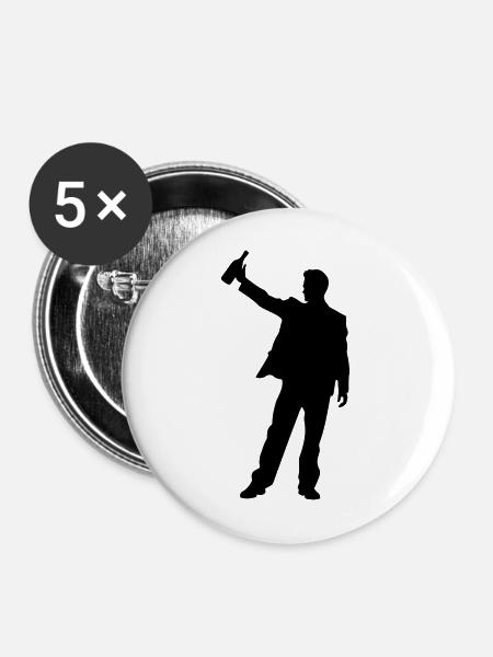 Mann beim Anstoßen Silhouette - Buttons mittel 32 mm (5er Pack) - Weiß