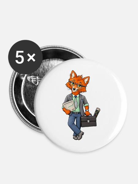 Cleverer Business Fuchs - Buttons mittel 32 mm (5er Pack) - Weiß