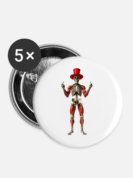 Skelett Halloween - Buttons mittel 32 mm (5er Pack) - Weiß