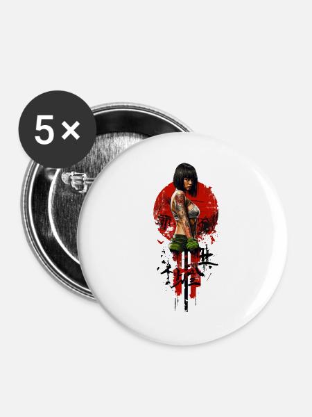 Thai Boxing Girl - Buttons mittel 32 mm (5er Pack) - Weiß