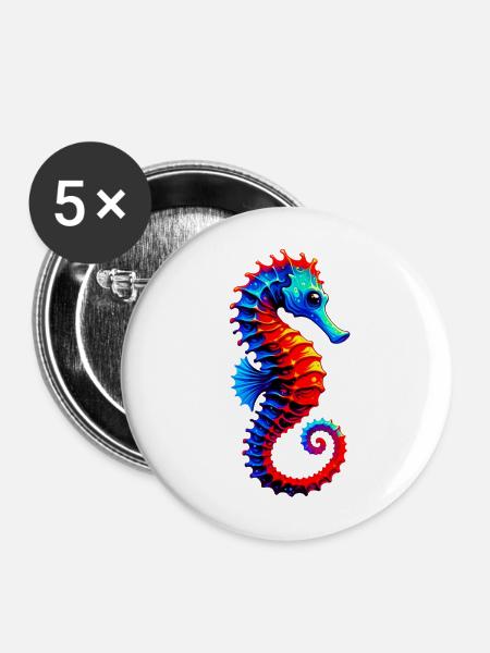 Seepferdchen - Buttons mittel 32 mm (5er Pack) - Weiß
