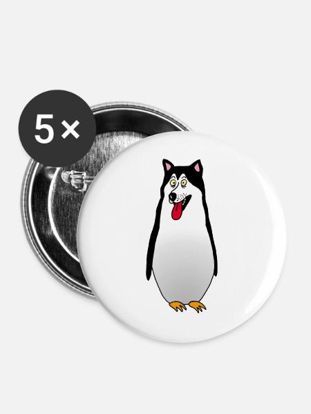 Pinguin Hund - Buttons mittel 32 mm (5er Pack) - Weiß