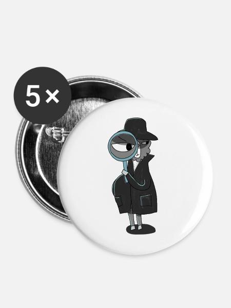 Lama-Detektiv mit Lupe - Buttons mittel 32 mm (5er Pack) - Weiß