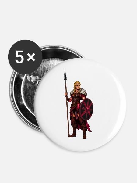 Kriegerin Wikinger - Buttons mittel 32 mm (5er Pack) - Weiß