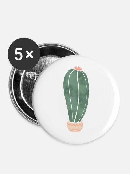 Kaktus im Blumentopf - lang 2 - Buttons mittel 32 mm (5er Pack) - Weiß