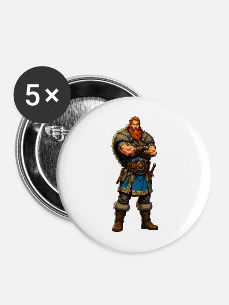 Wikinger-Krieger mit Fellmantel - Buttons mittel 32 mm (5er Pack) - Weiß