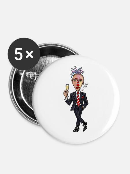 Surrealer Anzugheld mit sektglas - Buttons mittel 32 mm (5er Pack) - Weiß