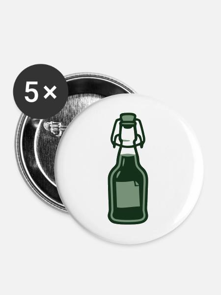 Ingwer Buegelflasche Saft Icon - Buttons mittel 32 mm (5er Pack) - Weiß