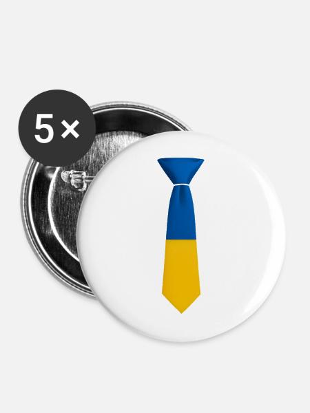 Blau-gelber Farbblock bindet - Buttons mittel 32 mm (5er Pack) - Weiß