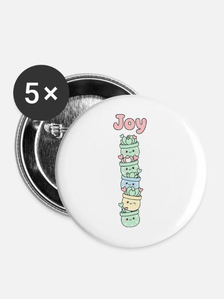 Joy Kawaii Sukkulenten Stapel - Buttons mittel 32 mm (5er Pack) - Weiß