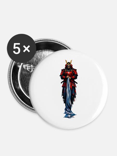 Roter Krieger Samurai Mantel - Buttons mittel 32 mm (5er Pack) - Weiß