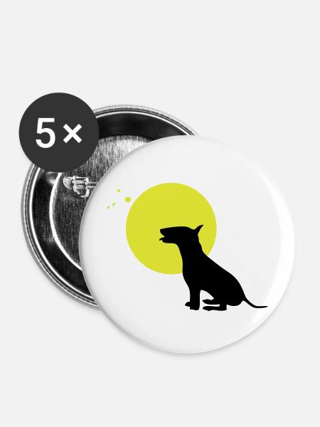 Mondsilhouette Hundedesign - Buttons mittel 32 mm (5er Pack) - Weiß