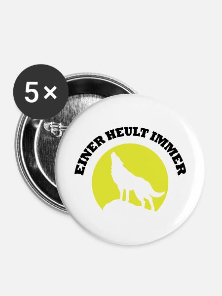 Wolfsilhouette im Mondkreis - Buttons mittel 32 mm (5er Pack) - Weiß