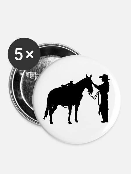 Frau mit Pferd - Buttons mittel 32 mm (5er Pack) - Weiß