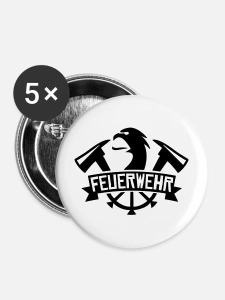 Feuerwehr Firefighter Feuerwehrmann - Buttons mittel 32 mm (5er Pack) - Weiß